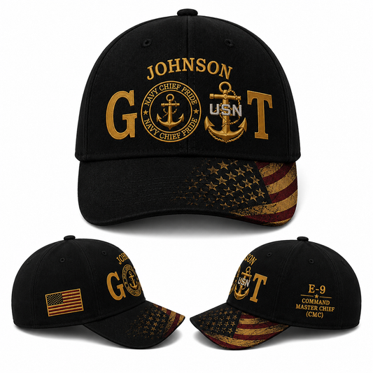 Custom US Navy Chief GOAT Legacy Baseball Cap Personalized Name Rank E7 E8 E9 Veteran Military Hat