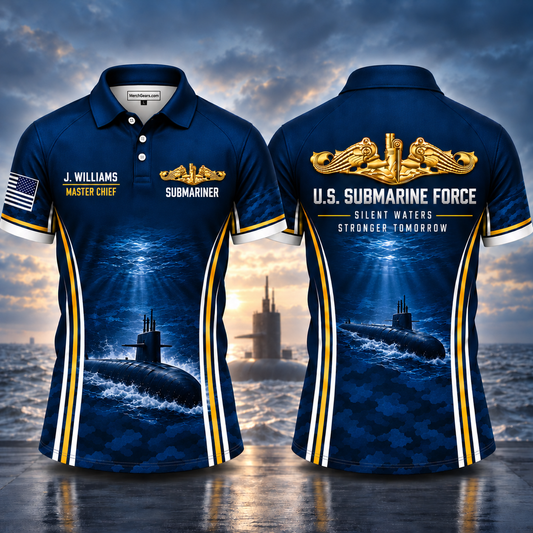 US Submarine Force Silent Waters Stronger Tomorrow Custom Name & Rank Polo Shirt TT0809PK06