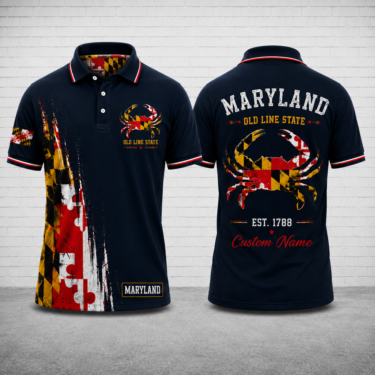 Custom Name Maryland Blue Crab Polo Shirt - Personalized Maryland Flag Polo