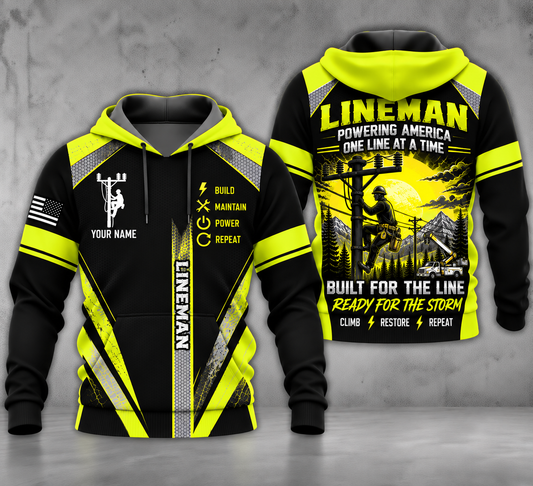 Custom Name Lineman Ready for the Storm 3D Hoodie
