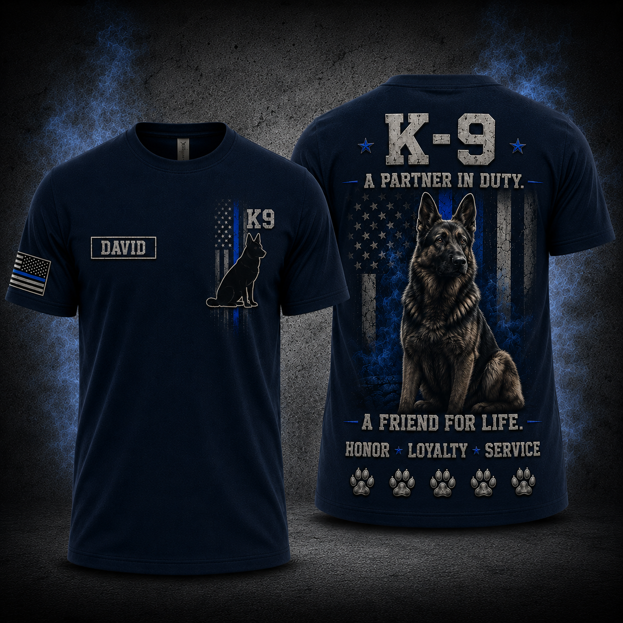 Custom Name Police K9 German Shepherd 3D T-Shirt - Personalized K9 Unit Officer Gift