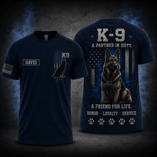 Custom Name Police K9 German Shepherd 3D T-Shirt - Personalized K9 Unit Officer Gift