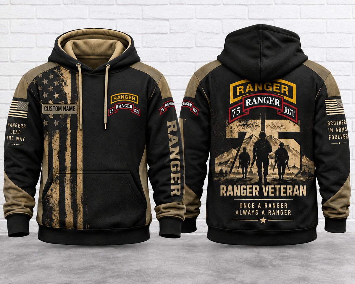 Custom Name 75th Ranger Regiment Veteran 3D Hoodie