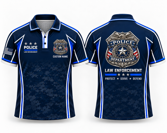 Custom Name Police Law Enforcement Polo Shirt - Protect Serve Defend
