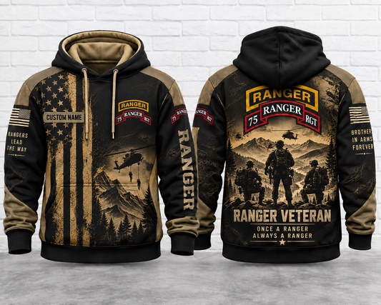 Custom Name 75th Ranger Regiment Veteran 3D Hoodie