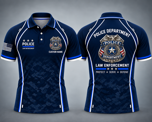 Custom Name Police Department Law Enforcement Polo Shirt  Protect Serve Defend