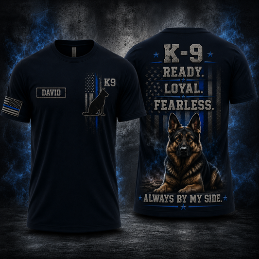 Custom Name Police K9 German Shepherd 3D T-Shirt - Personalized Thin Blue Line K9 Handler Gift