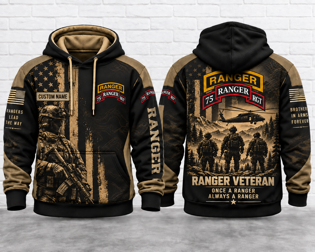 Custom Name 75th Ranger Regiment Veteran 3D Hoodie
