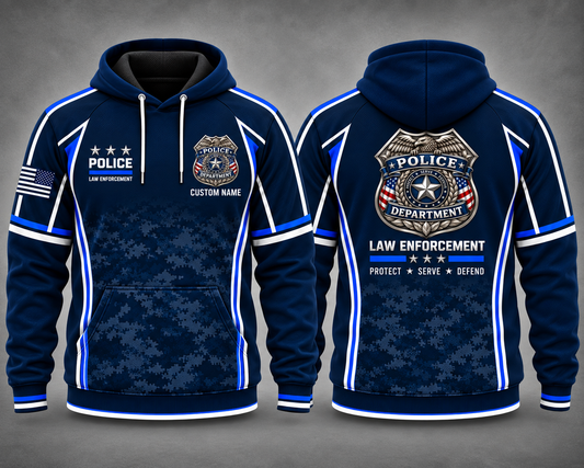 Custom Name Police Department Law Enforcement 3D Hoodie - Protect Serve Defend