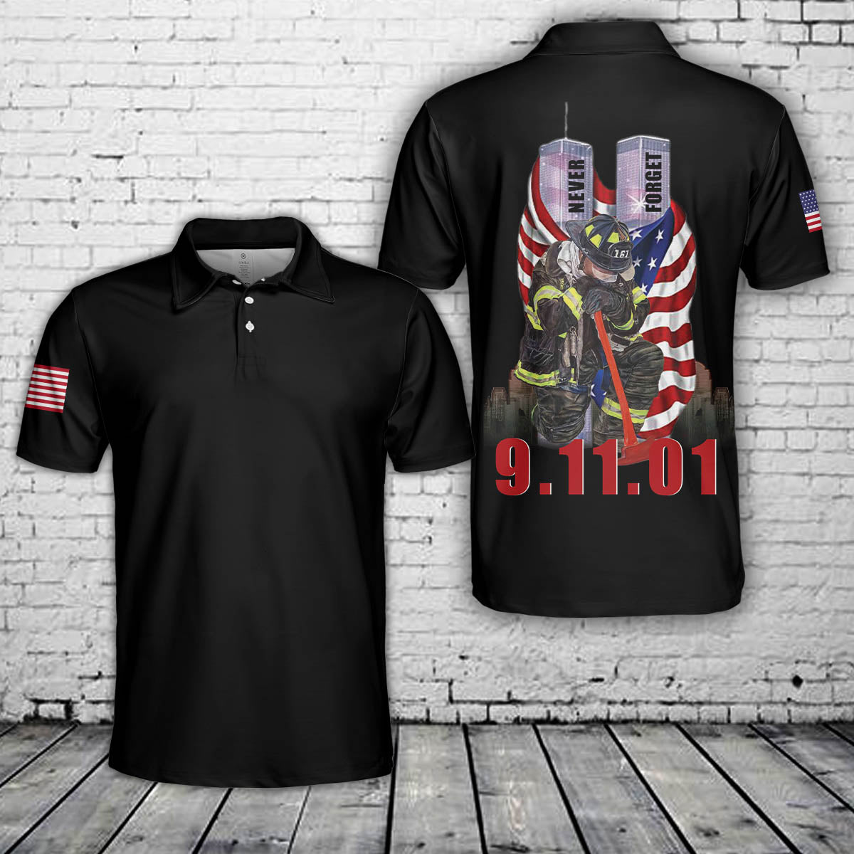 Patriotic Firefighter Never Forget 9/11 Polo Shirt