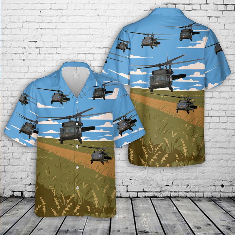 Illinois Army National Guard UH-60 Blackhawk Helicopter Hawaiian Shirt