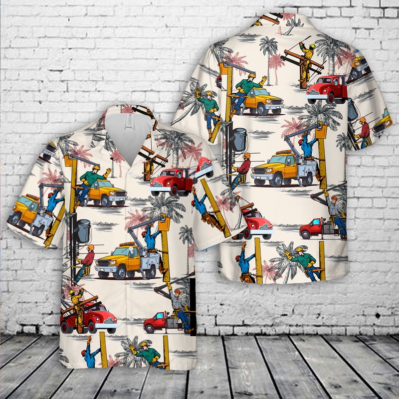 Lineman With Bucket Truck Hawaiian Shirt