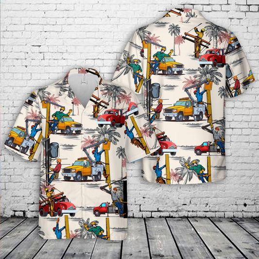Lineman With Bucket Truck Hawaiian Shirt