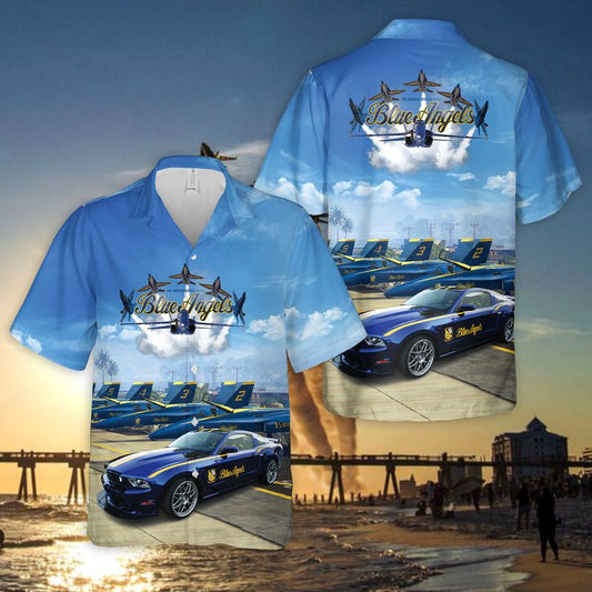 U.S Navy Blue Angels Ford Mustang GT Hawaiian Shirt