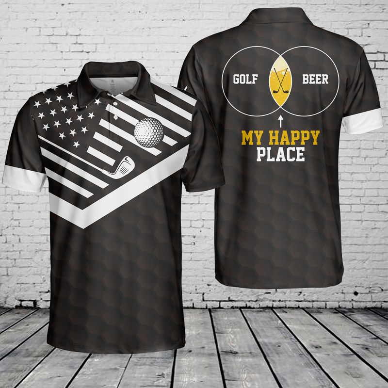 Custom Name Golf My Happy Place Polo Shirt