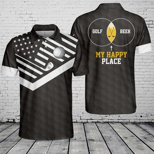 Custom Name Golf My Happy Place Polo Shirt