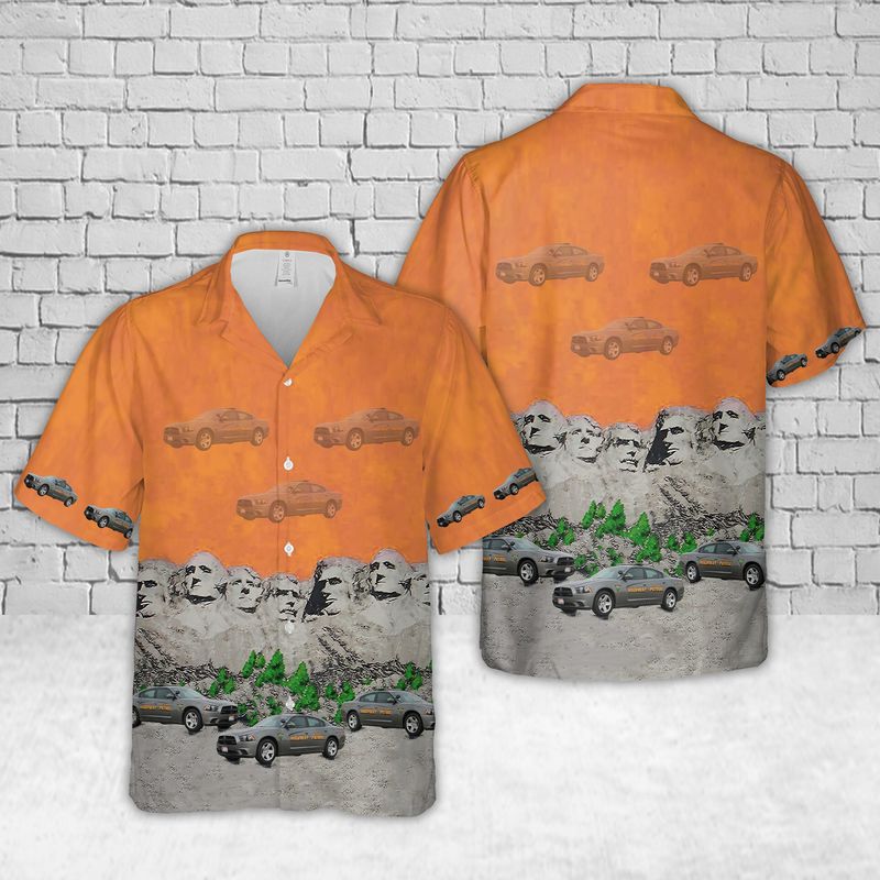 South Dakota Highway Patrol Car Mount Rushmore Hawaiian Shirt