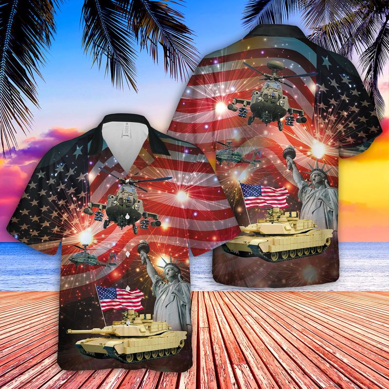 Abrams Battle Tank And Apache 4th Of July Hawaiian Shirt