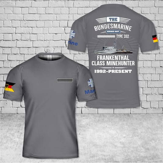 Custom Name German Navy The Bundesmarine Type 332 Frankenthal-class minehunter, FDS Dillengen M1065 3D T-shirt