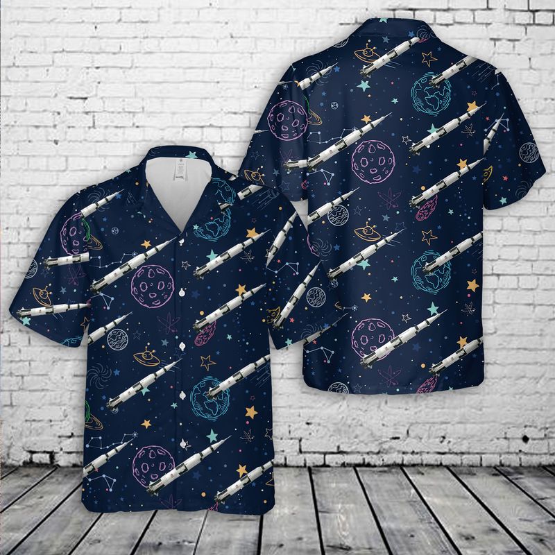 Apollo 11 Saturn V Rocket Hawaiian Shirt