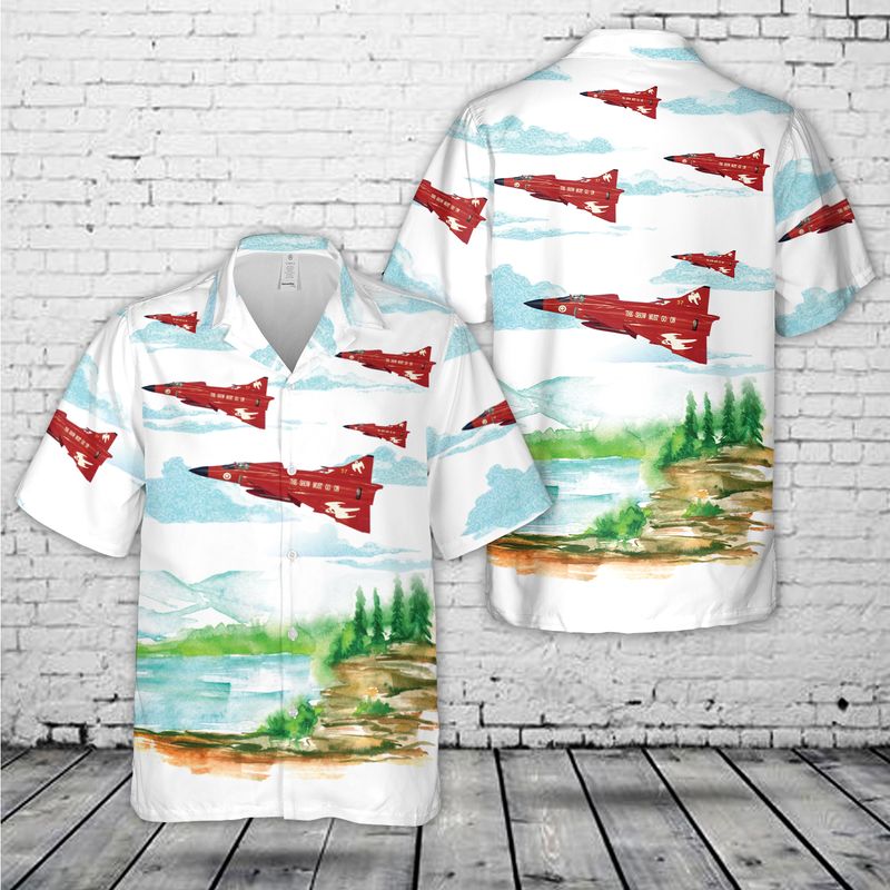 Swedish Air Force Red Saab AJS37 Viggen "The show must go on" Hawaiian Shirt