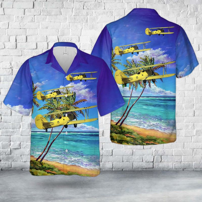 U.S. Marine Corps Naval Aircraft Factory N3N-3 Canary Hawaiian Shirt