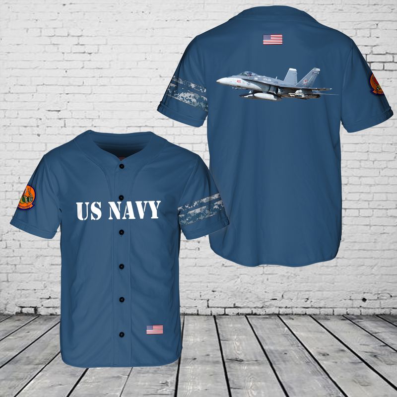 US Navy McDonnell Douglas F/A-18C Hornet of VFA-204 River Rattlers Baseball Jersey