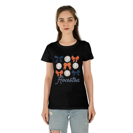 Houston Baseball And Bows Women's T-shirt Gildan 5000L (Made In US)