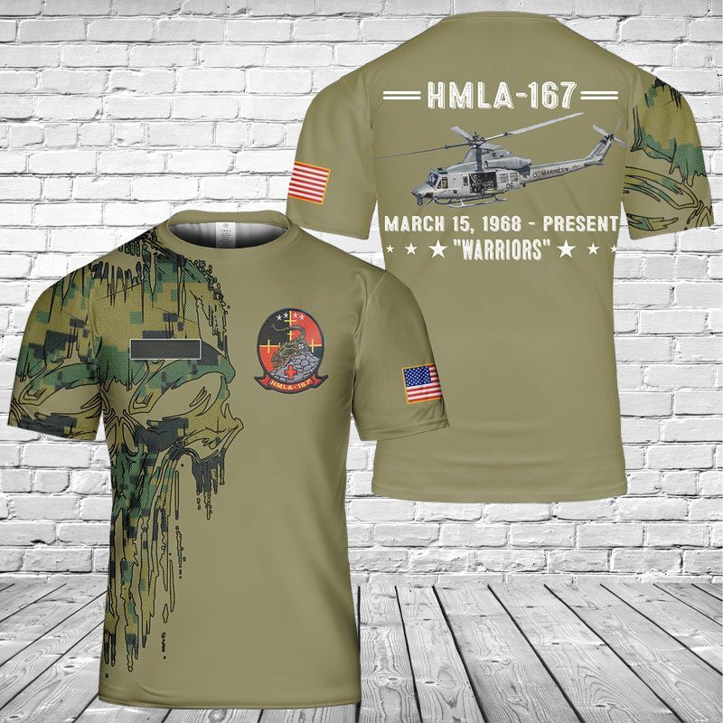 Custom Name U.S. Marine Corps UH-1Y Venom Of HMLA-167 Warriors T-Shirt 3D