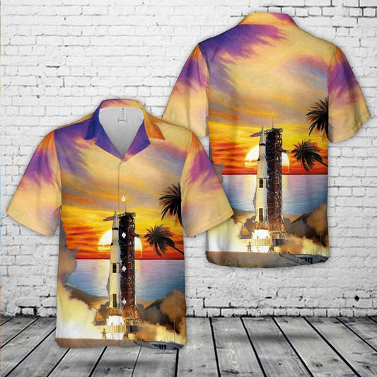 NASA Apollo Saturn V 5 rocket Hawaiian Shirt