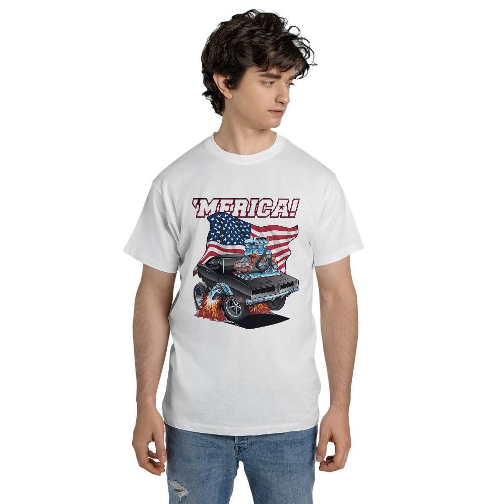 Merica Patriotic Classic Hot Rod Muscle Car Classic Unisex T-Shirt Comfort Colors 1717