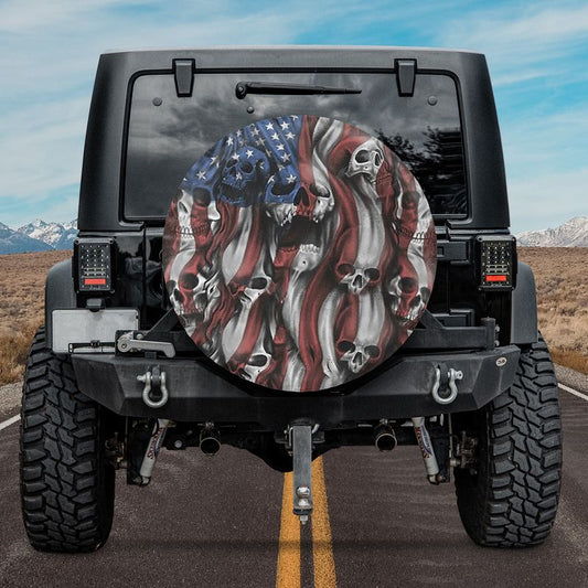 Skull American Flag Spare Tire Cover