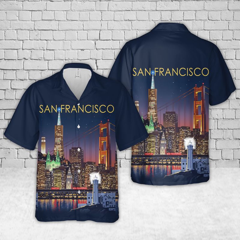 San Francisco, California, Skyline at Night Hawaiian Shirt