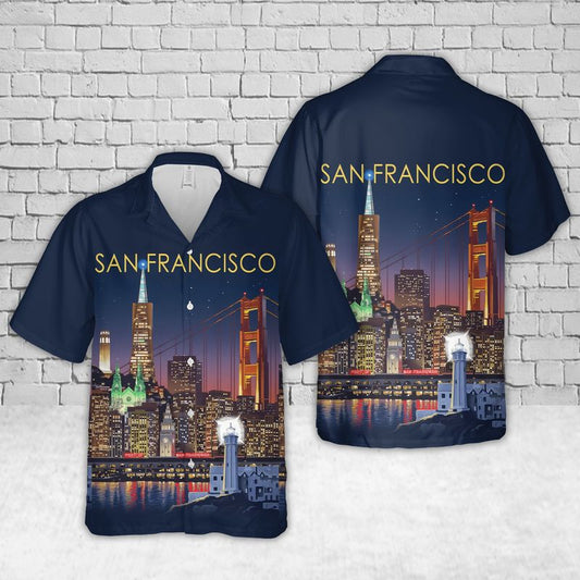 San Francisco, California, Skyline at Night Hawaiian Shirt