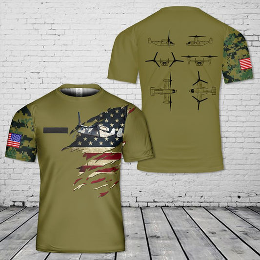 Custom Name U.S. Marine Corps Bell Boeing MV-22B Osprey T-Shirt 3D