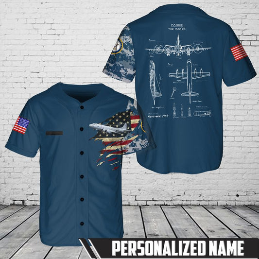 Custom Name US Navy Lockheed P-3 Orion Baseball Jersey