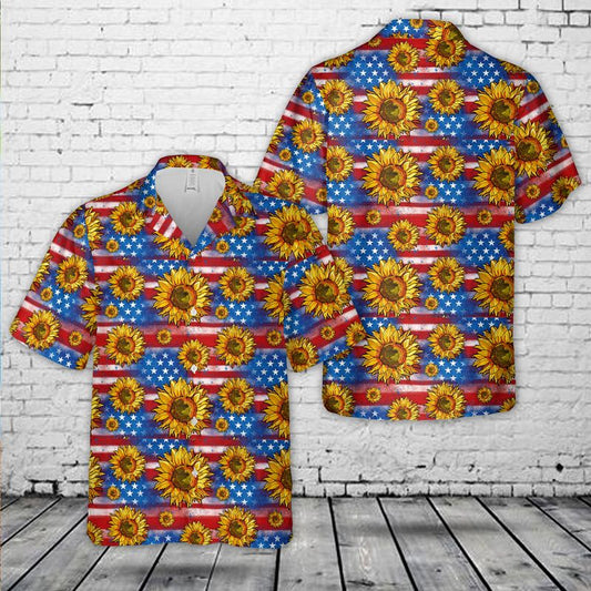 Sunflowers American Flag Hawaiian Shirt