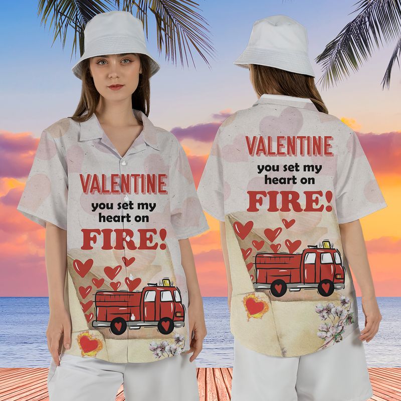 Valentine Fire Truck Hawaiian Shirt