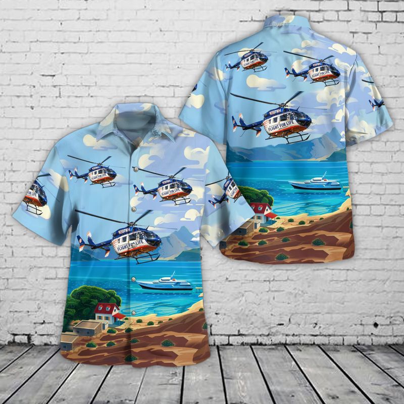 LifeNet McHenry, with Air methods, in McHenry Illinois Eurocopter EC145 Hawaiian Shirt