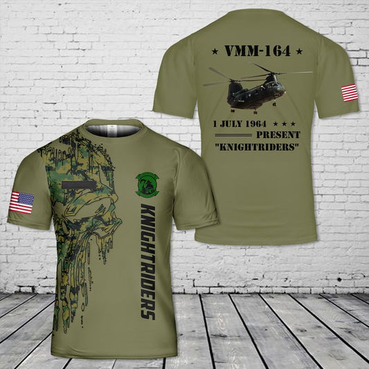 Custom Name U.S. Marine Corps CH-46 Sea Knight Of VMM-164 "Knightriders" T-Shirt 3D