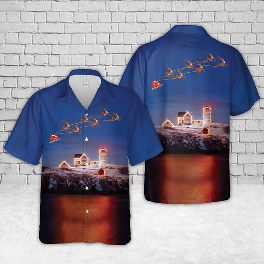 Cape Neddick, York, Maine, Nubble Lighthouse Christmas Hawaiian Shirt