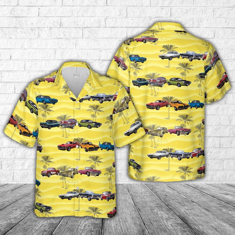 American Muscle Car 1960s classic super cars Mustang Cadillac Dodge Hawaiian Shirt