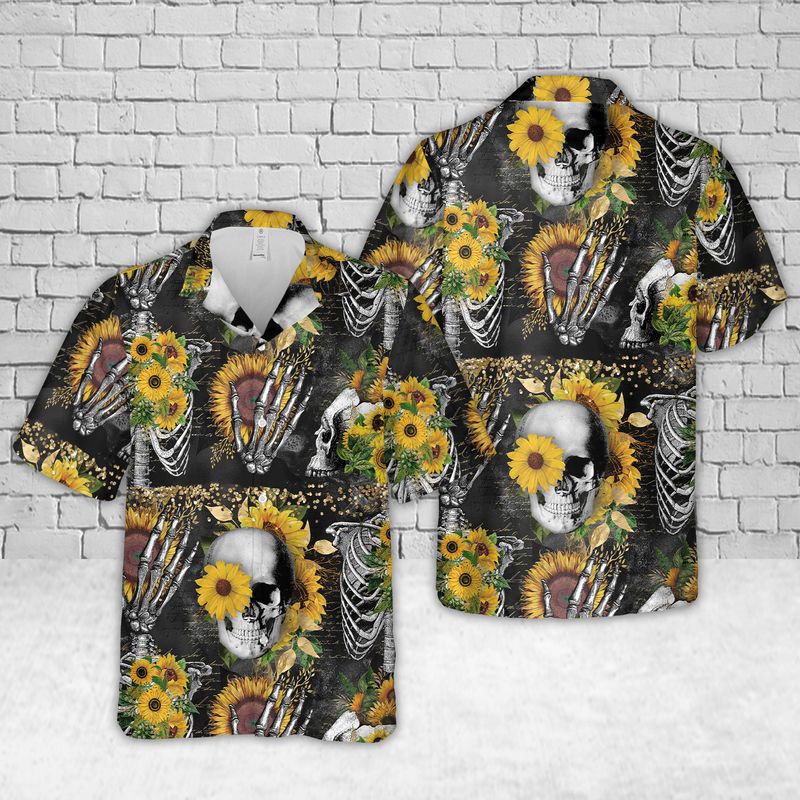 Sunflower Skull Hawaiian Shirt