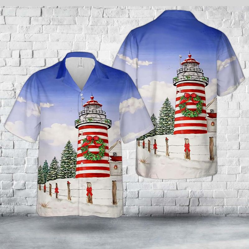 Lubec, Maine, West Quoddy Lighthouse Christmas Hawaiian Shirt