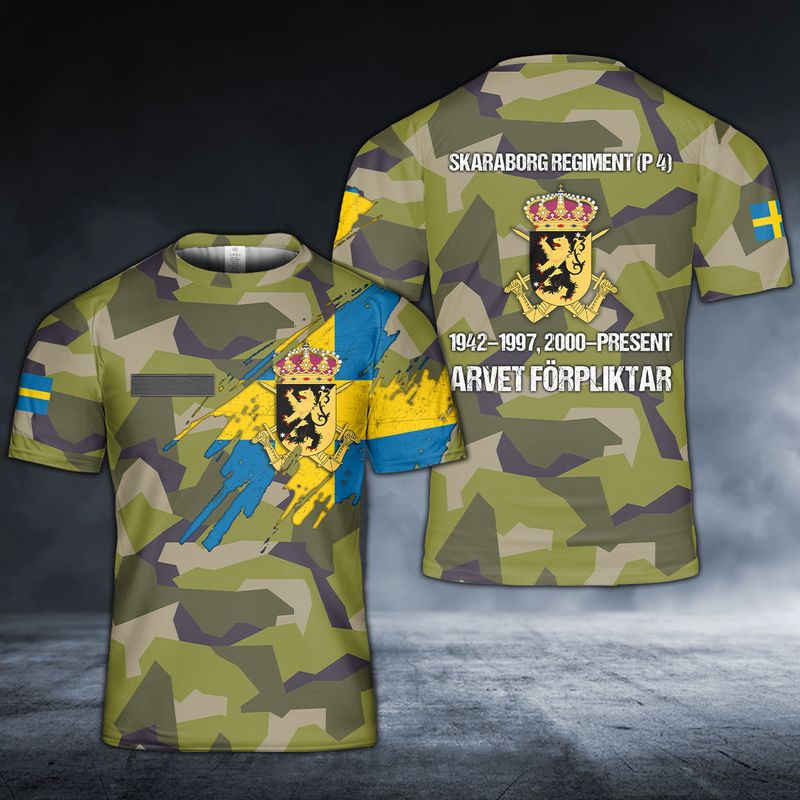 Custom Name Swedish Army Skaraborg Regiment (P 4) T-Shirt 3D