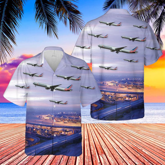 American Airlines Boeing 777-300ER At Dallas/Fort Worth International Airport Hawaiian Shirt