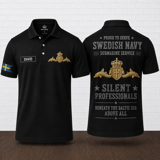 Custom Name Swedish Navy Submarine Service Veteran Polo Shirt