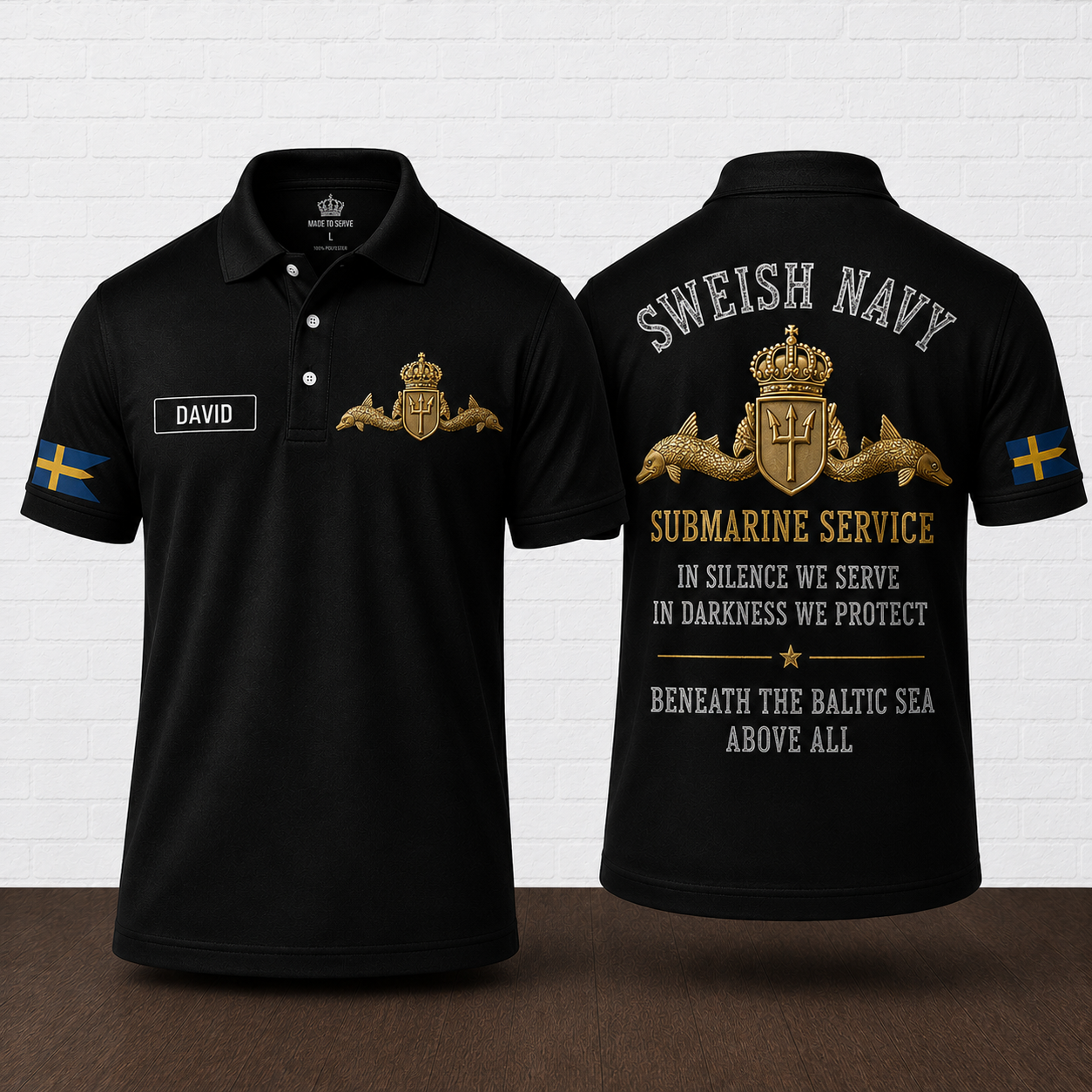 Personalized Swedish Navy Silent Service Polo Shirt | Veteran Custom Name Polo