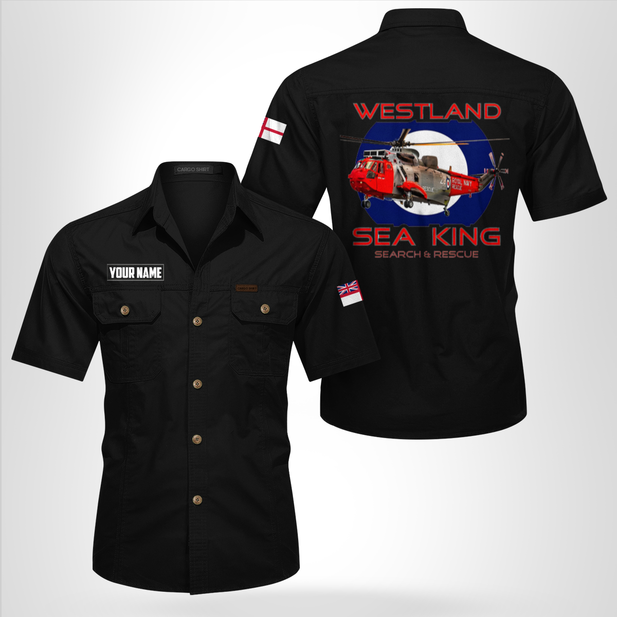 Custom Name Royal Navy Westland Sea King HAS.5 Cotton Cargo Shirt