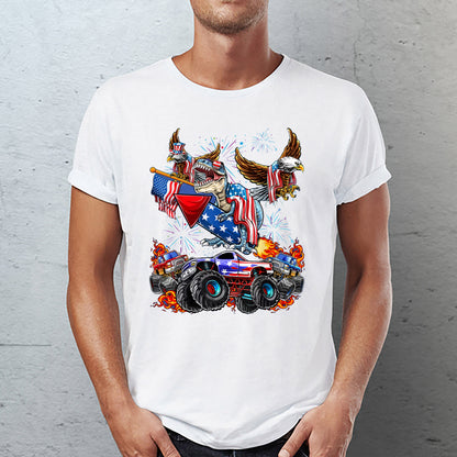 4th Of July Dinosaur Monster Truck Bald Eagle American Flag Classic Unisex T-Shirt Gildan 5000 (Made In US) DLQD1204PT05